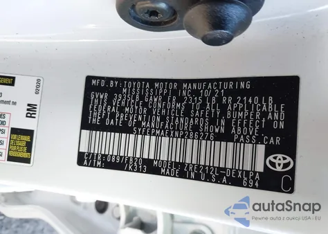 2022 Toyota Corolla Le из США, поврежденный, VIN 5YFEPMAEXNP286276